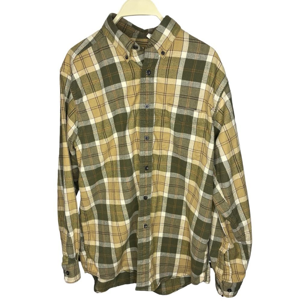 L.L. Bean shirt mens green plaid 100% cotton button down shirt size medium